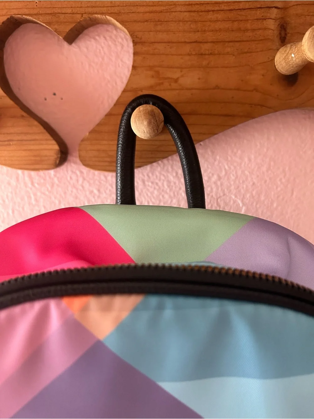 Multicolor Geometric Betsey Johnson Backpack with Gold Bow Accent NWT